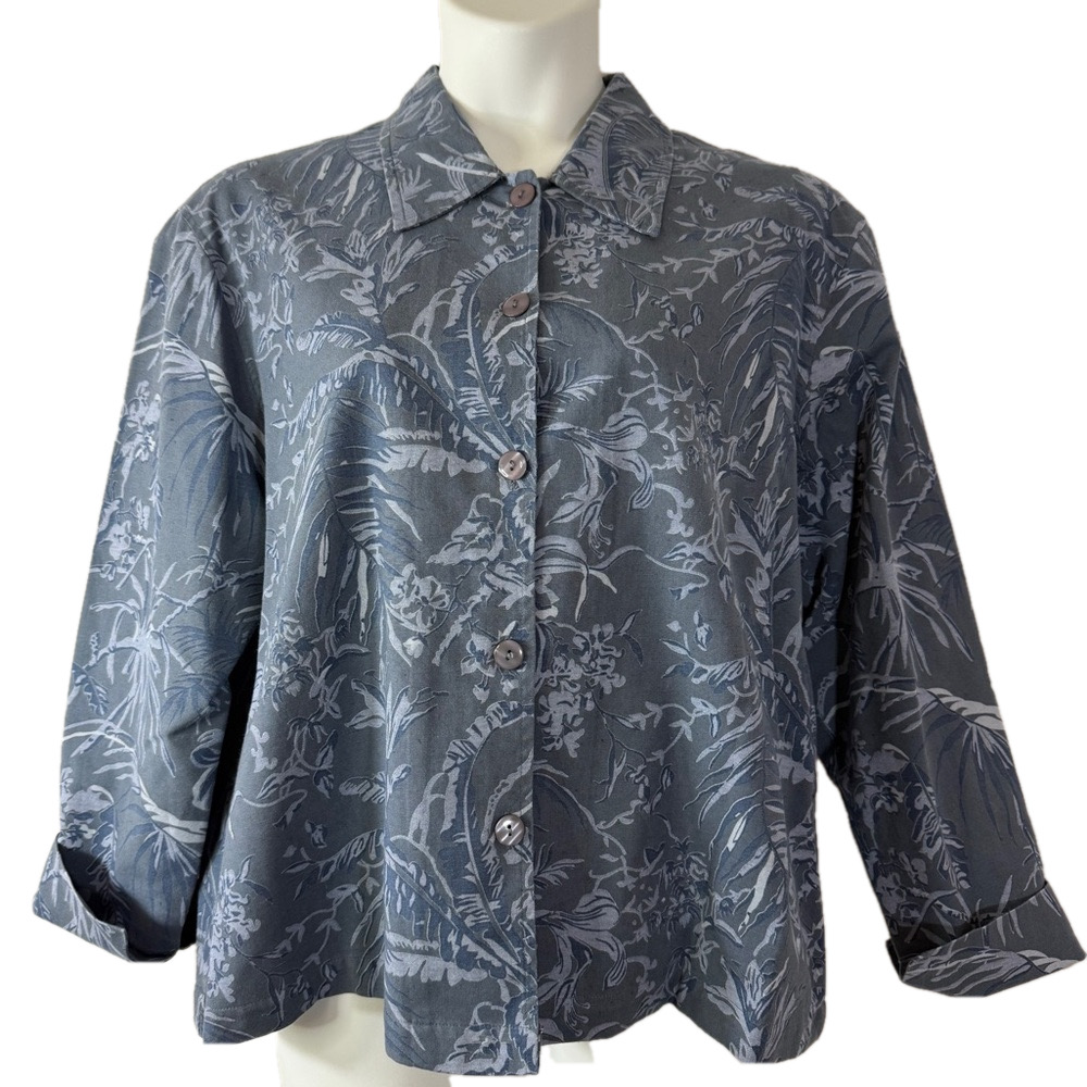Coldwater Creek Blue Floral Cuffed Sleeve Lined Blazer SKU0413